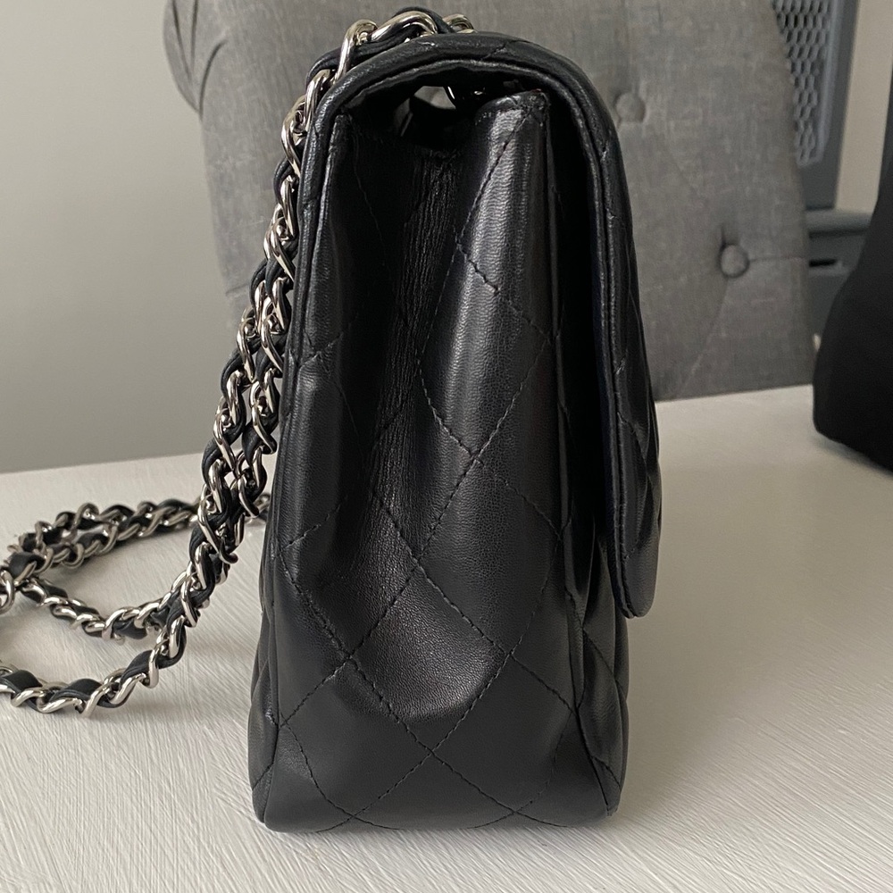 Chanel Black Jumbo Flap Lambskin Leather Silver Hardware Bag Full Set New in Box - Picture 7 of 16